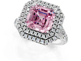 White gold Double Halo Fancy Pink Asscher Cut Diamond Split Shank Engagement Ring with Four-Prong Setting_4