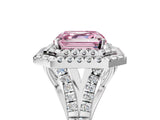 White gold Double Halo Fancy Pink Asscher Cut Diamond Split Shank Engagement Ring with Four-Prong Setting_8