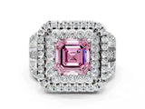 White gold Double Halo Fancy Pink Asscher Cut Diamond Split Shank Pave Set Ring_3