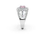 White gold Double Halo Fancy Pink Asscher Cut Diamond Split Shank Pave Set Ring_5