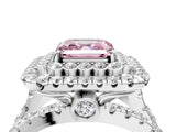 White gold Double Halo Fancy Pink Asscher Cut Diamond Split Shank Pave Set Ring_7