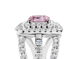 White gold Double Halo Fancy Pink Asscher Cut Diamond Split Shank Pave Set Ring_8
