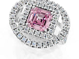 White gold Double Halo Fancy Pink Asscher Cut Diamond Split Shank Prong Setting Ring_1