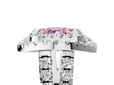 White gold Double Halo Fancy Pink Asscher Cut Diamond Split Shank Prong Setting Ring_5