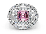 White gold Double Halo Fancy Pink Asscher Cut Diamond Split Shank Prong Setting Ring