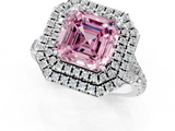 White gold Double Halo Fancy Pink Asscher  Cut Diamond Split Shank Ring with Four Prong Setting_1
