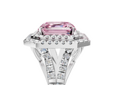 White gold Double Halo Fancy Pink Asscher  Cut Diamond Split Shank Ring with Four Prong Setting_5