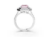 White gold Double Halo Fancy Pink Asscher  Diamond Pave Band with Four-Prong Setting_3