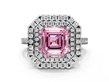 White gold Double Halo Fancy Pink Asscher  Diamond Pave Band with Four-Prong Setting