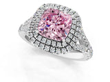 White gold Double Halo Fancy Pink Cushion Cut Diamond Split Shank Engagement Ring with Four-Prong Setting_28