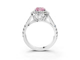 White gold Double Halo Fancy Pink Cushion Cut Diamond Split Shank Engagement Ring with Four-Prong Setting_30