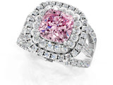White gold Double Halo Fancy Pink Cushion Cut Diamond Split Shank Pave Set Ring_4