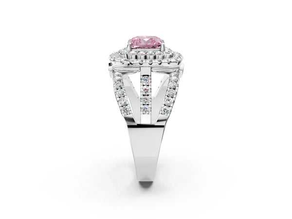 Platinum Cushion Cut Scalloped Double Halo Engagement Ring Setting for Fancy Pink Center