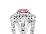 White gold Double Halo Fancy Pink Cushion Cut Diamond Split Shank Pave Set Ring_8