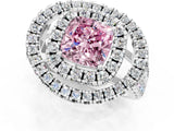 White gold Double Halo Fancy Pink Cushion Cut Diamond Split Shank Prong Setting Ring_1