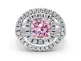 White gold Double Halo Fancy Pink Cushion Cut Diamond Split Shank Prong Setting Ring