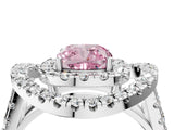 White gold Double Halo Fancy Pink Cushion Cut Diamond Split Shank Prong Setting Ring_4