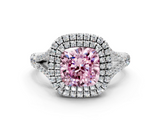 White gold Double Halo Fancy Pink Cushion  Cut Diamond Split Shank Ring with Four Prong Setting_20