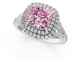 White gold Double Halo Fancy Pink Cushion  Cut Diamond Split Shank Ring with Four Prong Setting_21