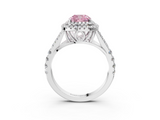 White gold Double Halo Fancy Pink Cushion  Cut Diamond Split Shank Ring with Four Prong Setting_23