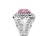 White gold Double Halo Fancy Pink Cushion  Cut Diamond Split Shank Ring with Four Prong Setting_25