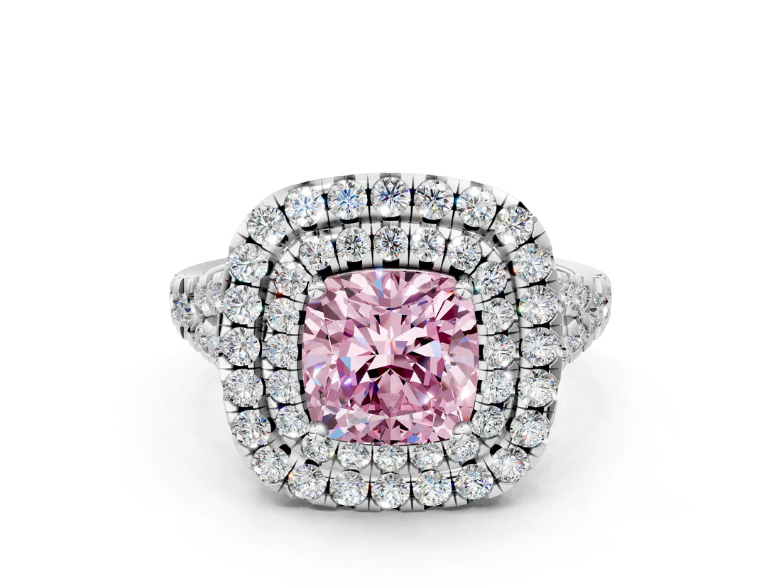 White gold Double Halo Fancy Pink Cushion  Cut Pave Split Shank Prong Set Ring_15