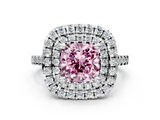 White gold Double Halo Fancy Pink Cushion  Diamond Pave Band with Four-Prong Setting_45