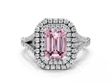 White gold Double Halo Fancy Pink Emerald Cut Diamond Split Shank Engagement Ring with Four-Prong Setting_27