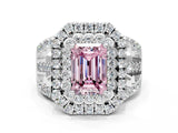 White gold Double Halo Fancy Pink Emerald Cut Diamond Split Shank Pave Set Ring_3