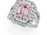 White gold Double Halo Fancy Pink Emerald Cut Diamond Split Shank Pave Set Ring_4