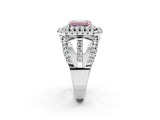 White gold Double Halo Fancy Pink Emerald Cut Diamond Split Shank Pave Set Ring_5
