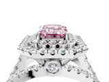 White gold Double Halo Fancy Pink Emerald Cut Diamond Split Shank Pave Set Ring_7