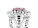 White gold Double Halo Fancy Pink Emerald Cut Diamond Split Shank Pave Set Ring_8