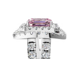 White gold Double Halo Fancy Pink Emerald Cut Diamond Split Shank Prong Setting Ring_5