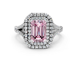White gold Double Halo Fancy Pink Emerald  Cut Diamond Split Shank Ring with Four Prong Setting_20