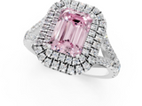 White gold Double Halo Fancy Pink Emerald  Cut Diamond Split Shank Ring with Four Prong Setting_21