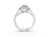 White gold Double Halo Fancy Pink Emerald  Cut Diamond Split Shank Ring with Four Prong Setting_23