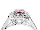 White gold Double Halo Fancy Pink Emerald  Cut Diamond Split Shank Ring with Four Prong Setting_24