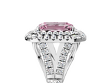 White gold Double Halo Fancy Pink Emerald  Cut Diamond Split Shank Ring with Four Prong Setting_25