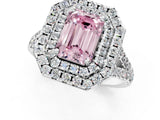 White gold Double Halo Fancy Pink Emerald  Cut Pave Split Shank Prong Set Ring_16