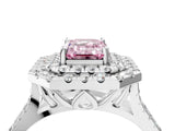 White gold Double Halo Fancy Pink Emerald  Cut Pave Split Shank Prong Set Ring_19