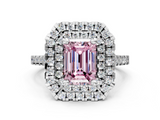 White gold Double Halo Fancy Pink Emerald  Diamond Pave Band with Four-Prong Setting_78
