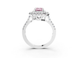 White gold Double Halo Fancy Pink Emerald  Diamond Pave Band with Four-Prong Setting_84