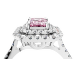 White gold Double Halo Fancy Pink Emerald  Diamond Pave Band with Four-Prong Setting_85