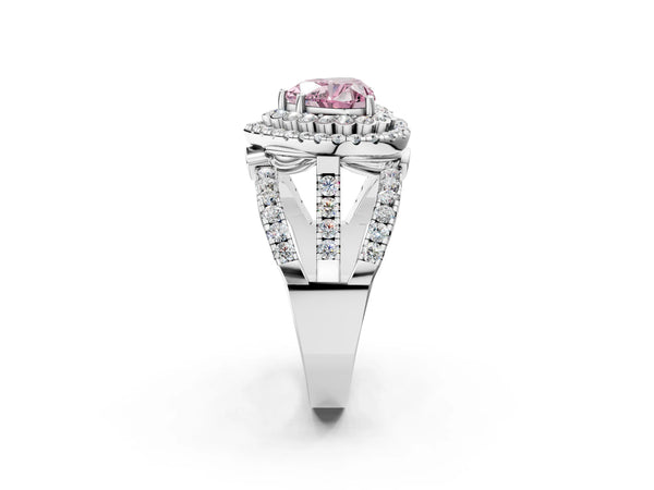 Platinum Heart-Shaped Scalloped Double Halo Engagement Ring Setting for Fancy Pink Center