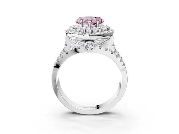Sterling Silver Heart-Shaped Scalloped Double Halo Engagement Ring Setting for Fancy Pink Center