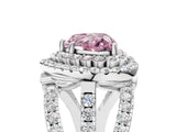 White gold Double Halo Fancy Pink Heart Cut Diamond Split Shank Pave Set Ring_8