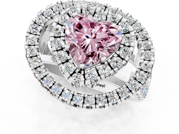 White gold Double Halo Fancy Pink Heart Cut Diamond Split Shank Prong Setting Ring