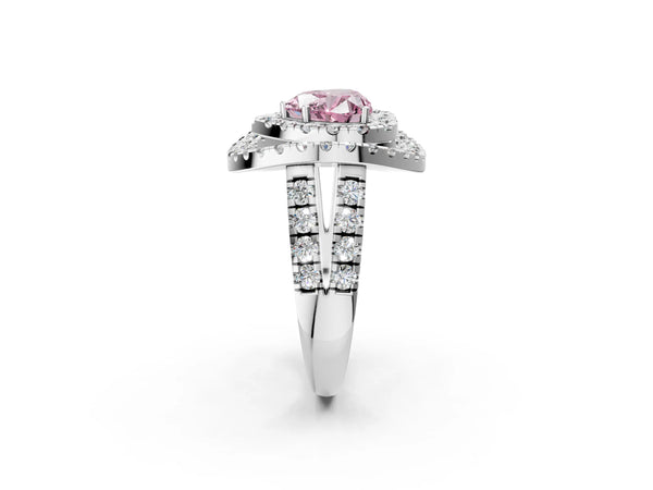 White gold Double Halo Fancy Pink Heart Cut Diamond Split Shank Prong Setting Ring