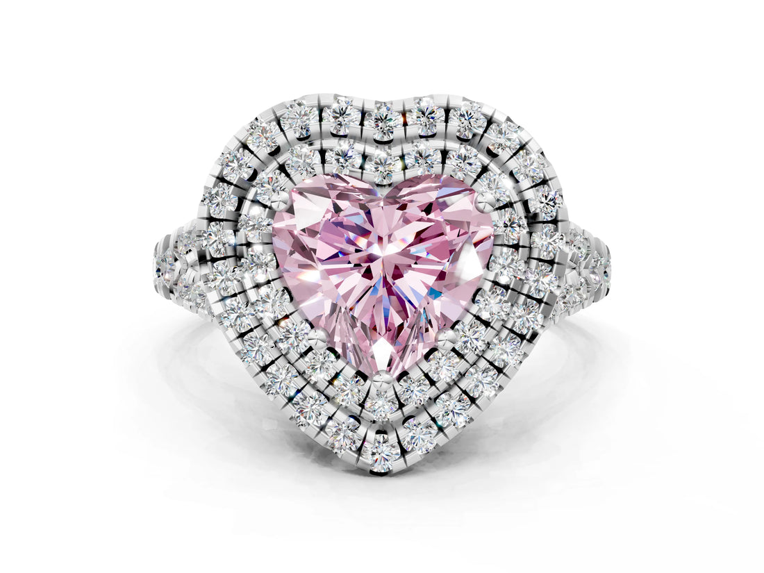 White gold Double Halo Fancy Pink Heart  Cut Pave Split Shank Prong Set Ring_15